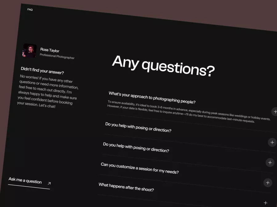 Sleek FAQ Interface for Photographers