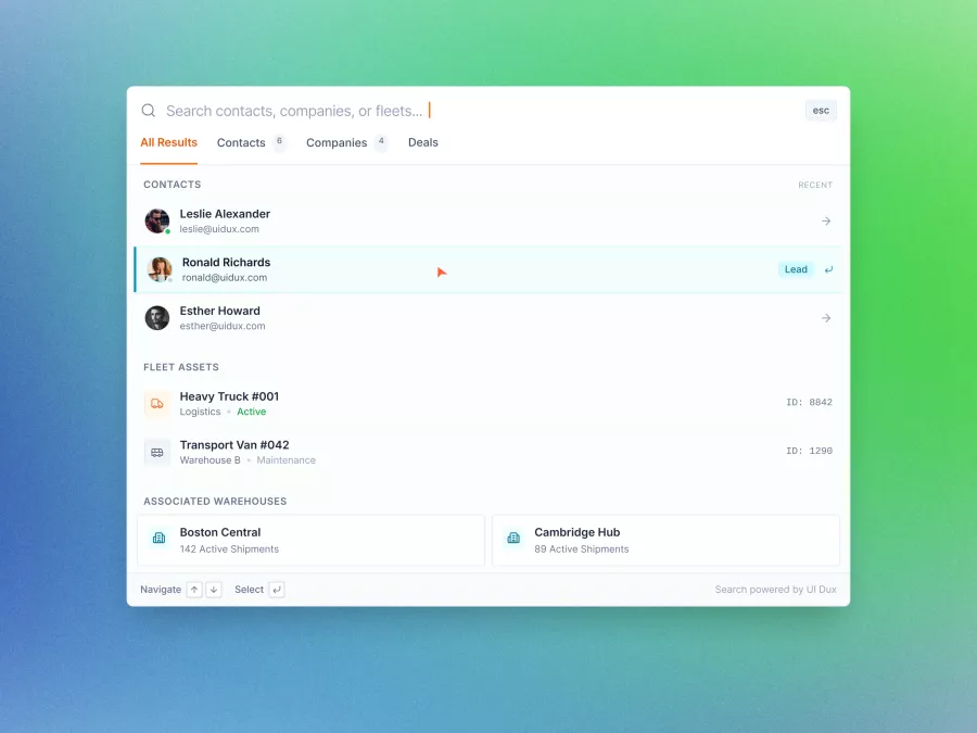 Sleek CRM Dashboard Search UI for Enhanced User Experience