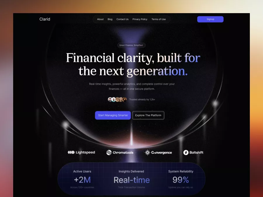 Futuristic Financial Platform Landing Page Design