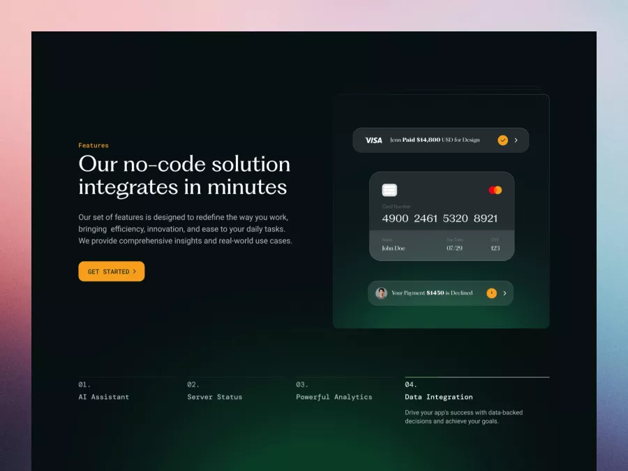 Sleek No-Code Payment Integration Section Design