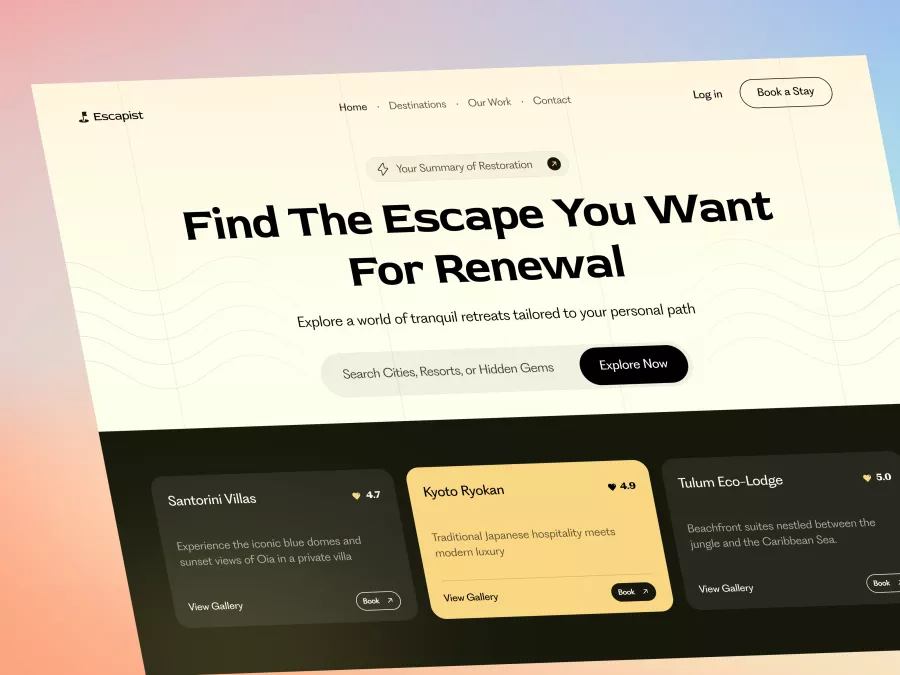Escapist - Travel Destination Finder Hero Section