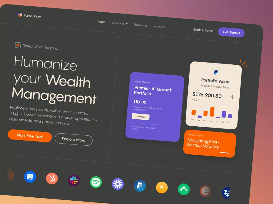 WealthFlow - Wealth Management Hero Section