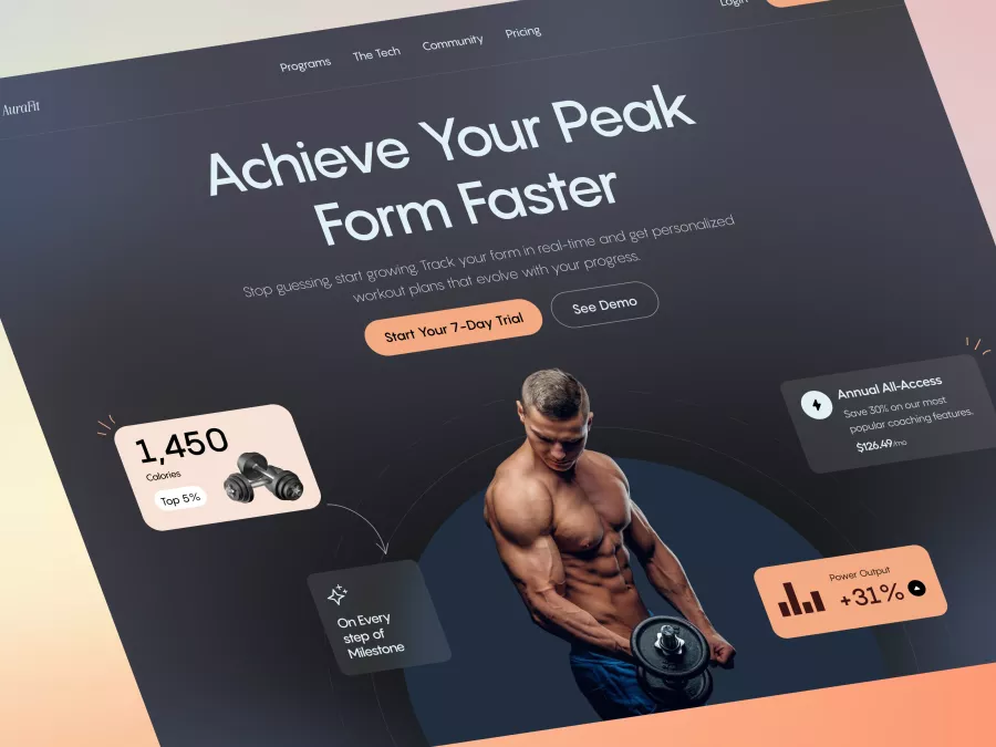 AuraFit - Personal Fitness & Coaching Hero Section
