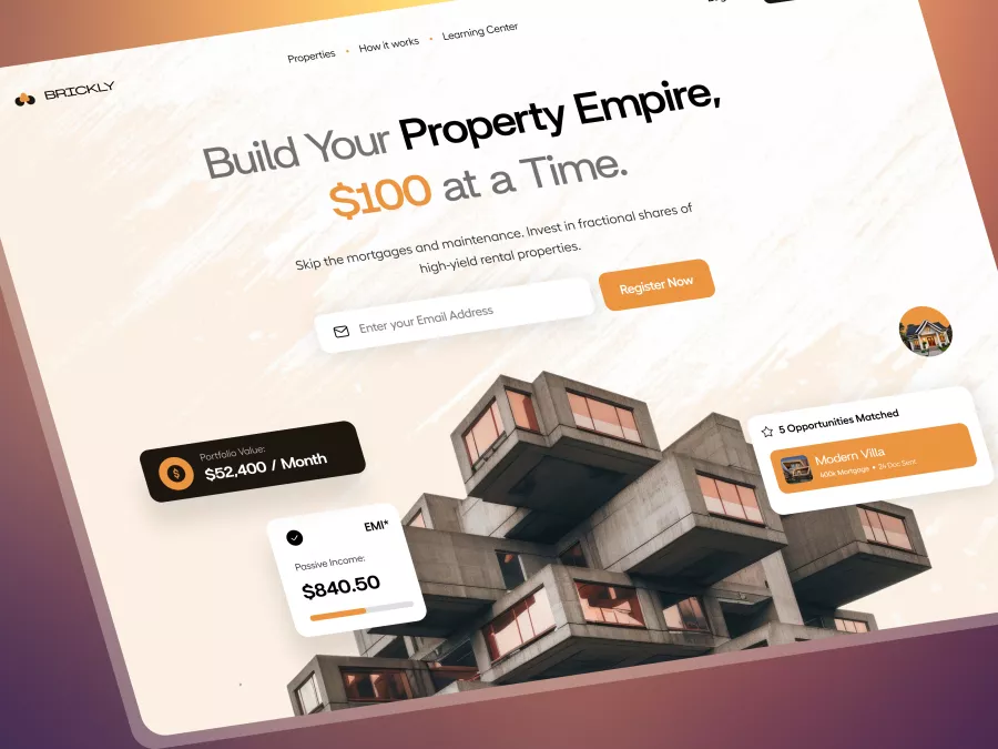 Brickly - Real Estate Investing Hero Section