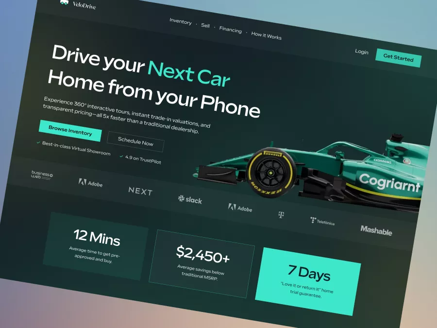 VeloDrive - Automotive Sales Hero Section