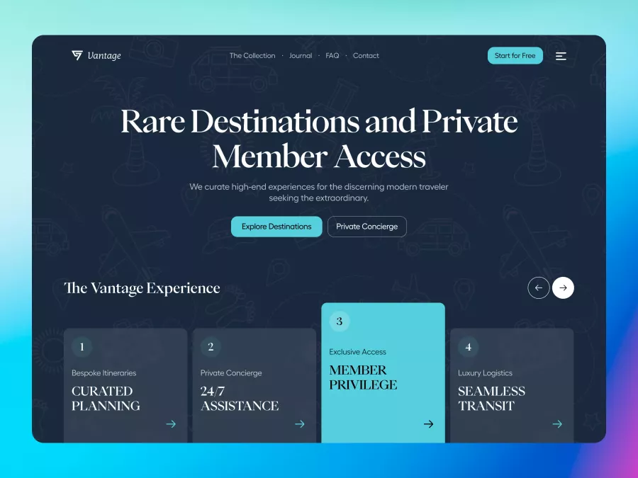 Vantage - Luxury Travel & Concierge Hero Section