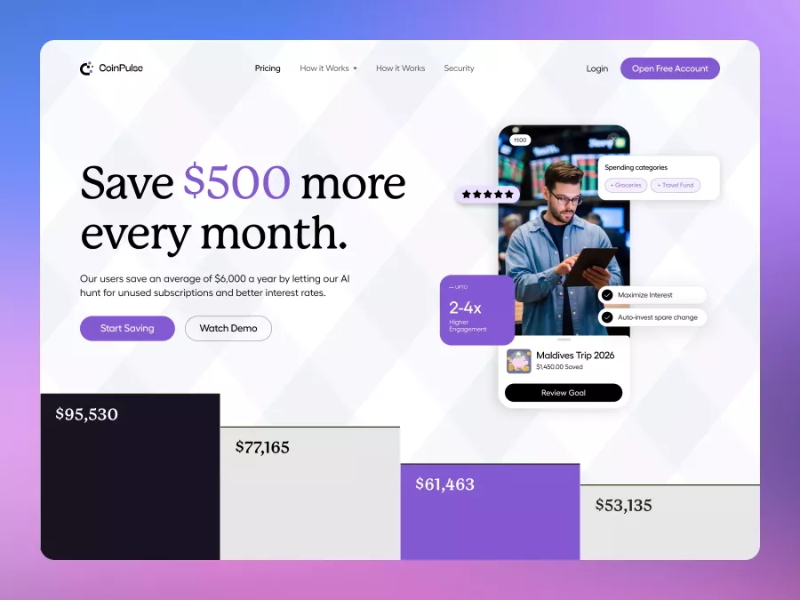 CoinPulse - Fintech Hero Section