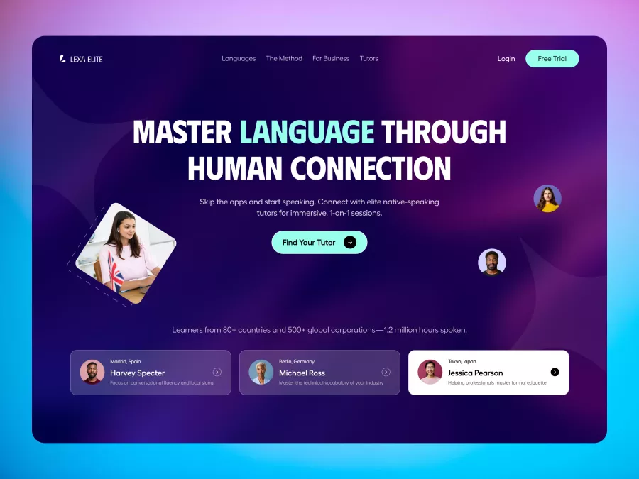 Lexa Elite - High-End Language Learning Hero Section