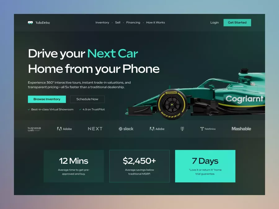 VeloDrive - Automotive Sales Hero Section