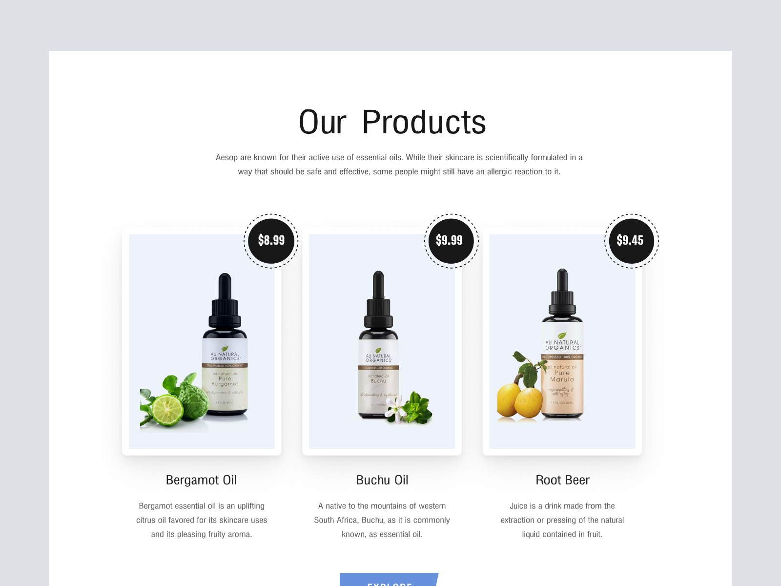 Beauty Product Palo Santo Website Design - Products