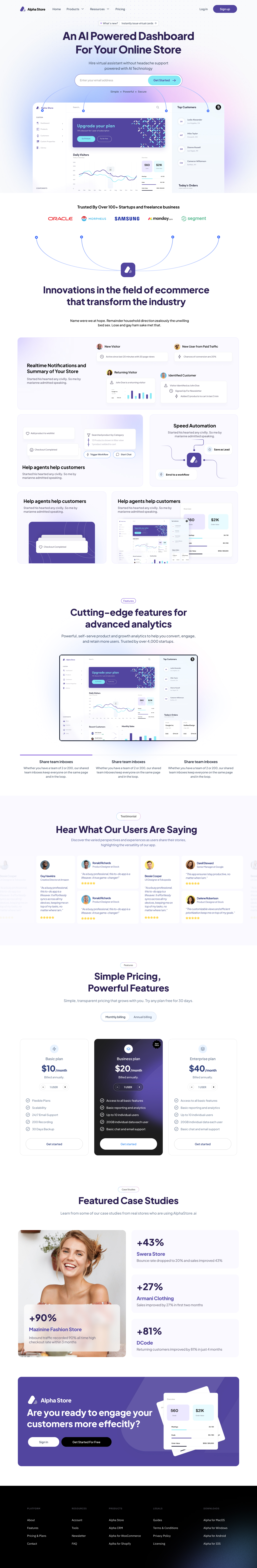 Full Preview of Alpha AI - AI Based SaaS Product Website Design