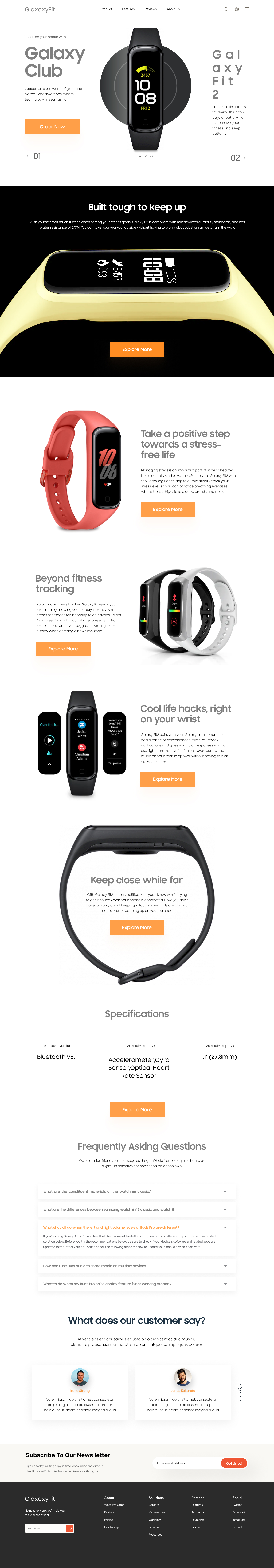 Full Preview of GalaxyFit - SmartWatch Website Design