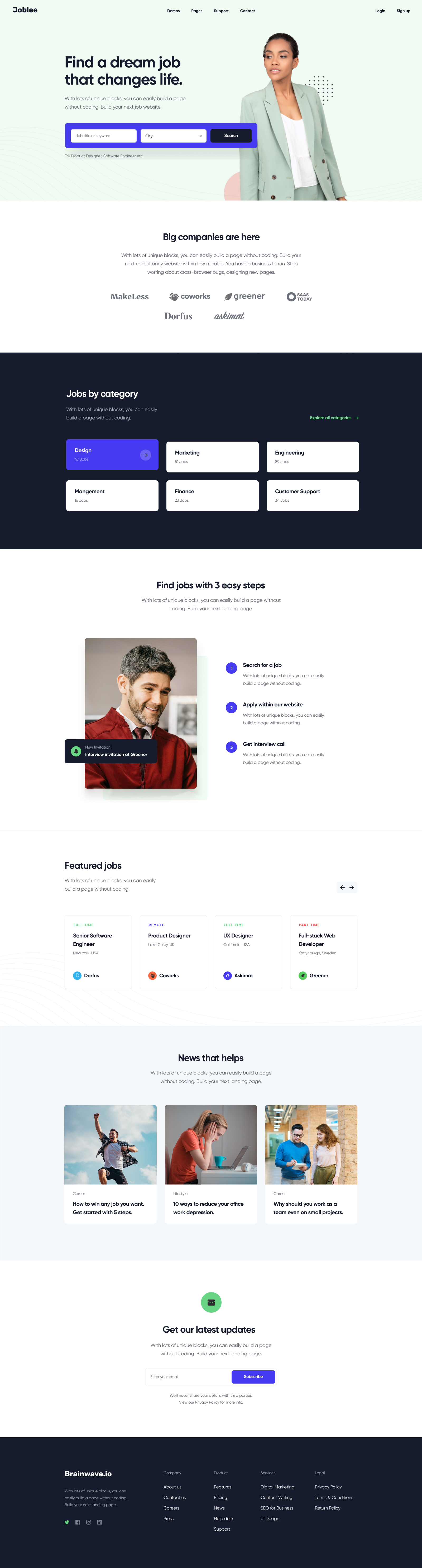 Full Preview of Joblee - Job Posting Website Design