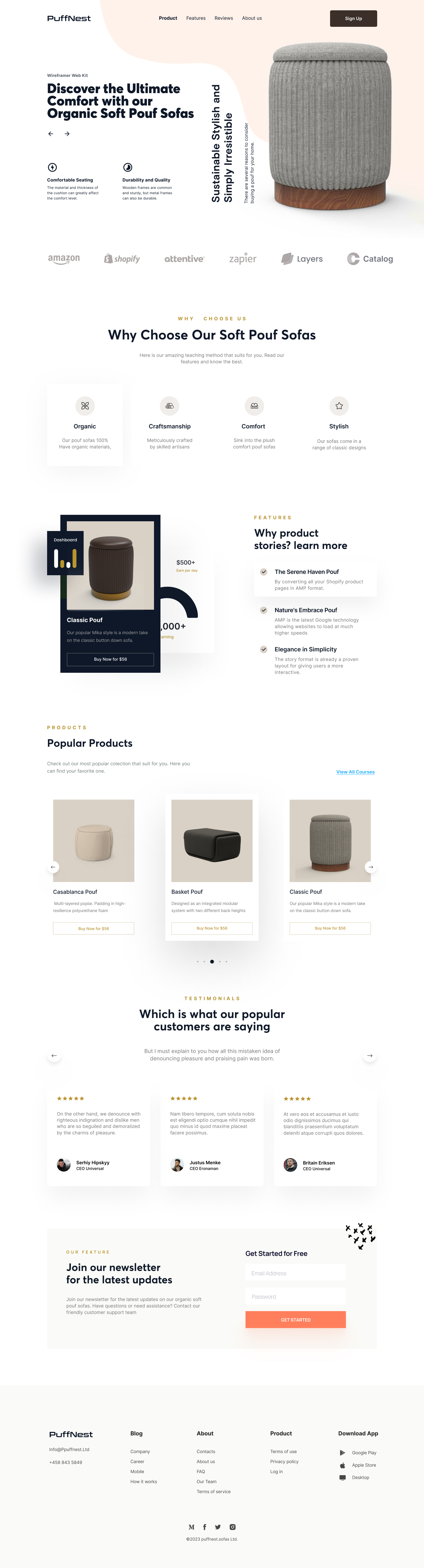 Full Preview of PuffNest - Shopify Store Design for Furniture Products