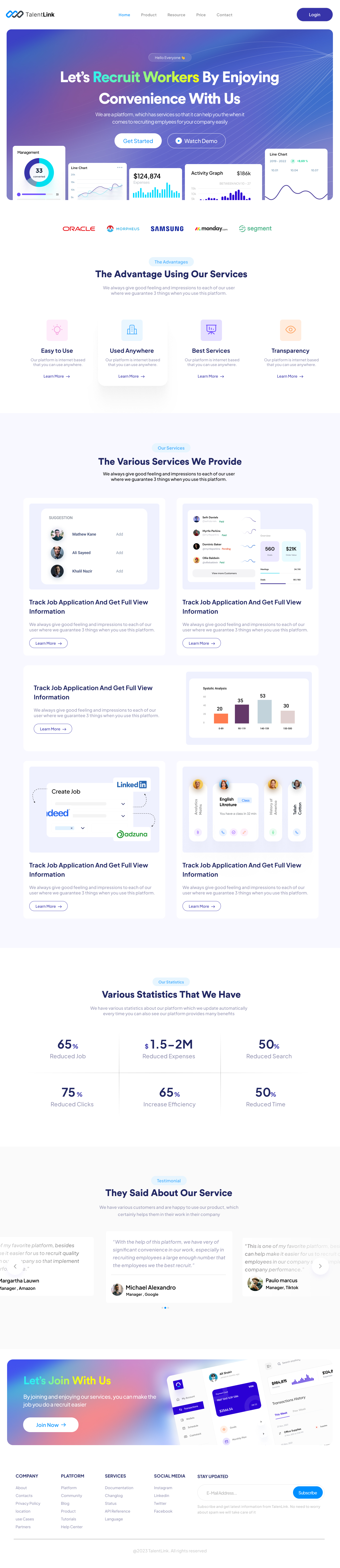 Full Preview of TalentLink - Saas Landing page Design for HR Management