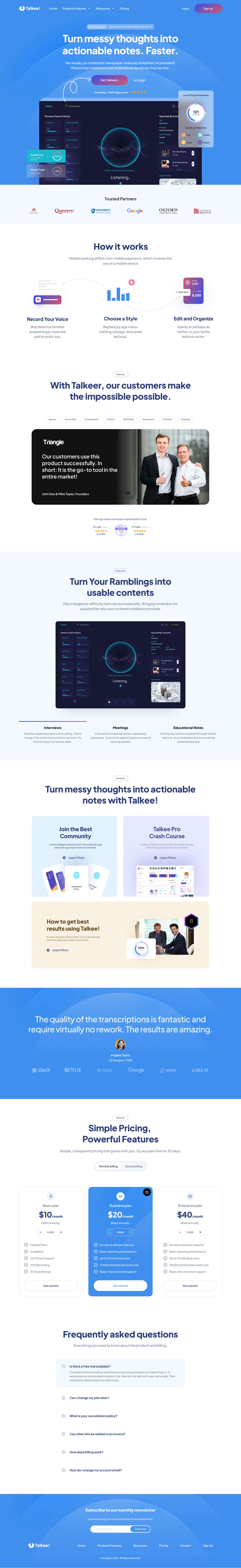 Full Preview of Talkee - SaaS Product Website Design
