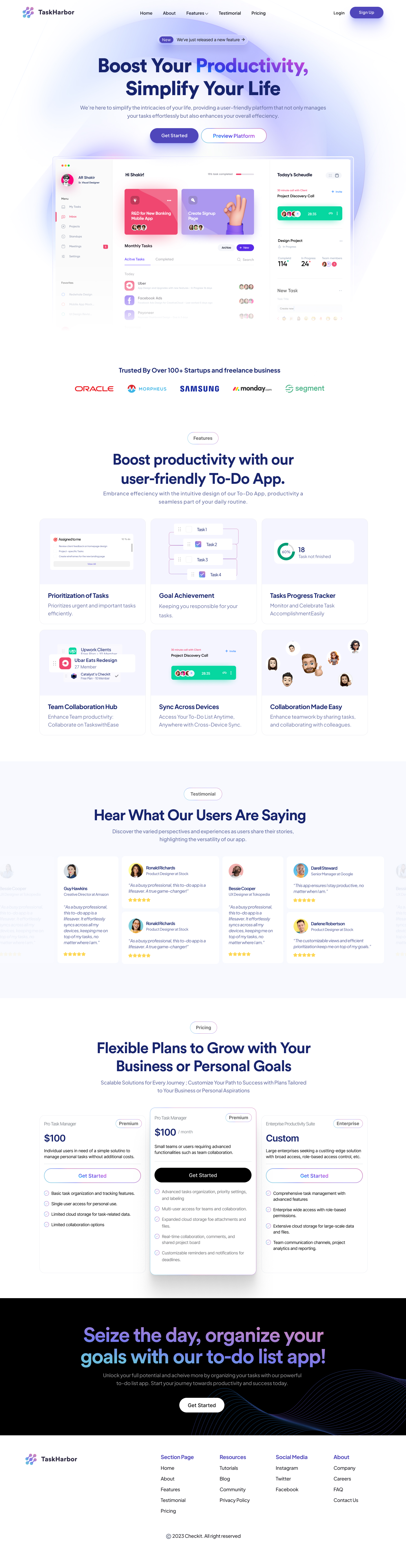 Full Preview of TaskHarbor - SaaS Landing Page Design for Task Management Website