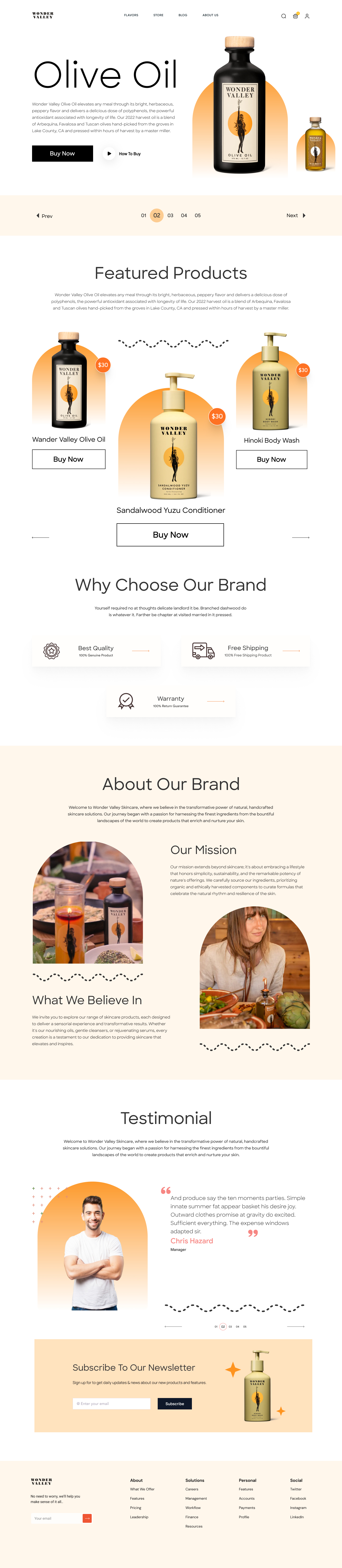 Full Preview of Wonder Valley - Olive Oil Shopify Store Design