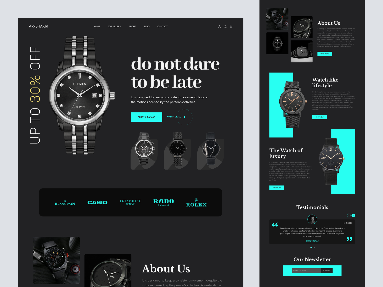 Shopify Watch Store Website Design - Full Page