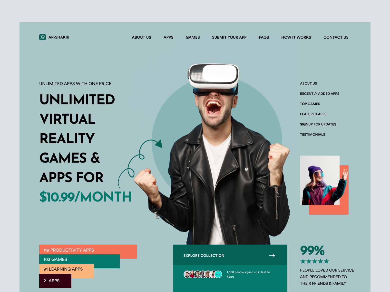 VR Headset Landing Page Hero Concept