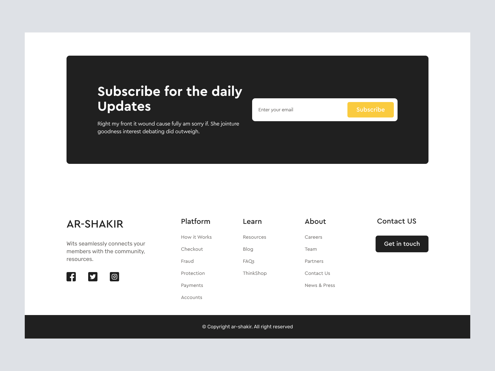 Wallet Product Shopify Website Design - Footer