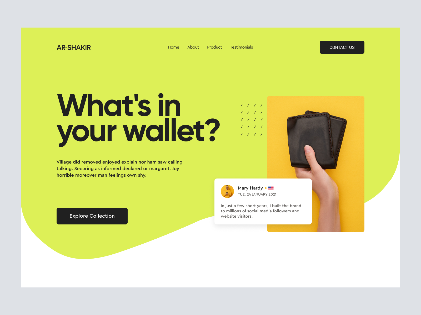 Wallet Product Shopify Website Design - Hero