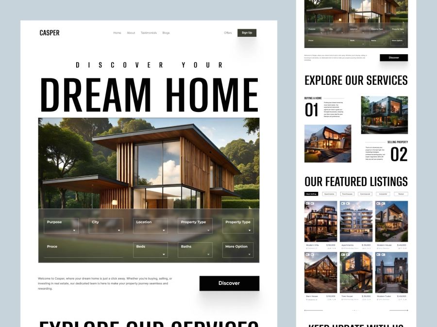 Download Casper - Property Finder Website (Real Estate Website) for Figma and Adobe XD