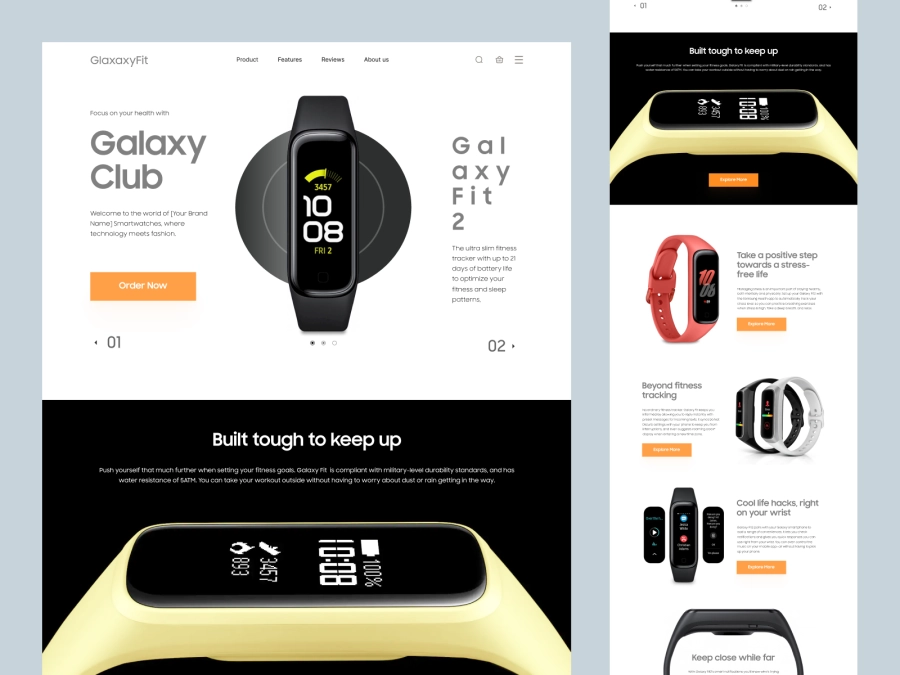 Download GalaxyFit - SmartWatch Website Design for Figma and Adobe XD