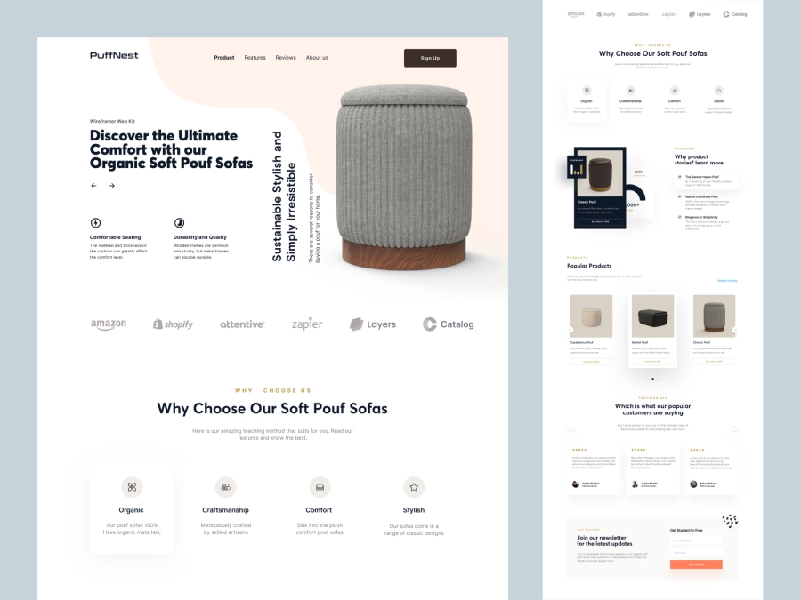 Download PuffNest - Shopify Store Design for Furniture Products for Figma and Adobe XD