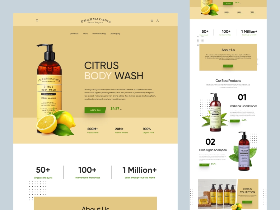Download PharmaCopia - Body wash product website for Figma and Adobe XD
