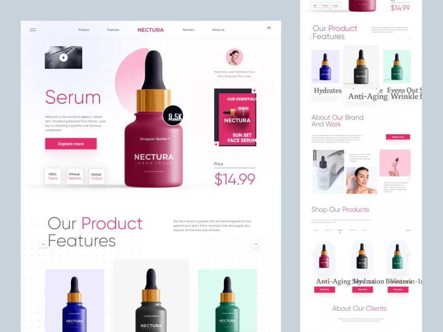 Download Nectura - Cosmetics Serum Product Website for Figma and Adobe XD