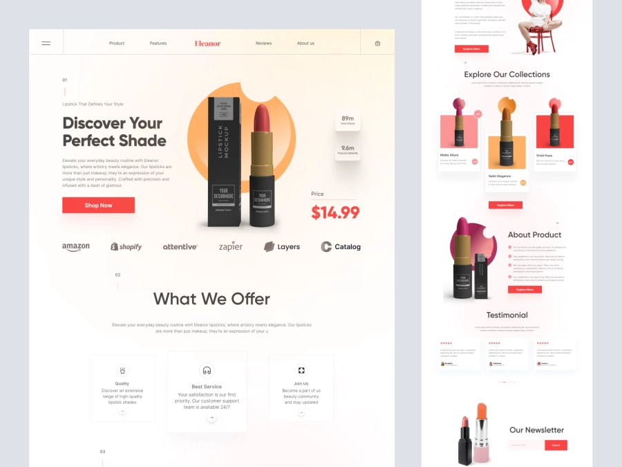 Download Eleanor - Cosmetics Serum Product Website for Figma and Adobe XD