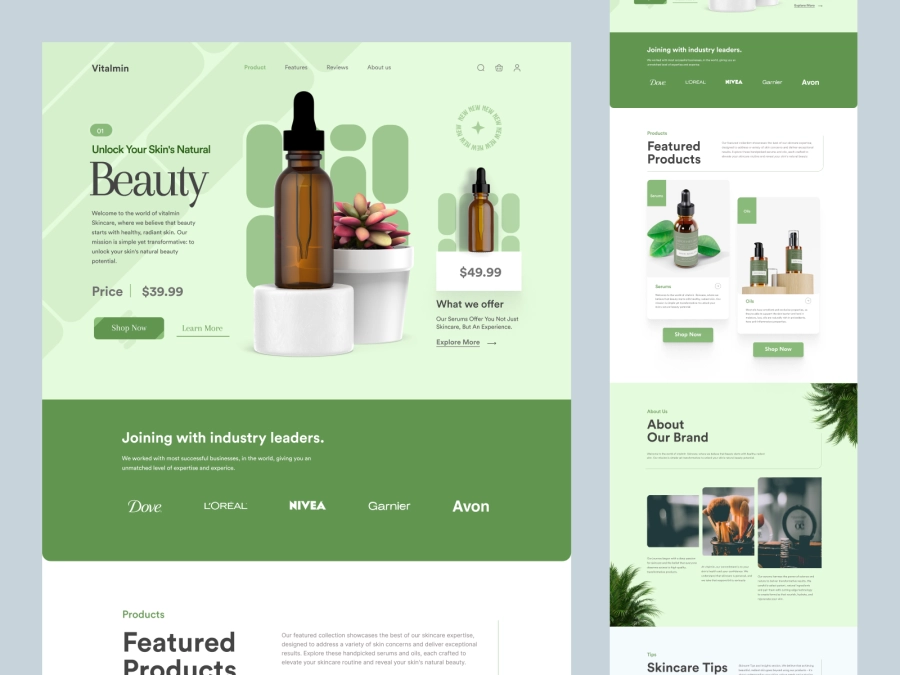 Download Vitamen - Cosmetics Serum Product Website for Figma and Adobe XD