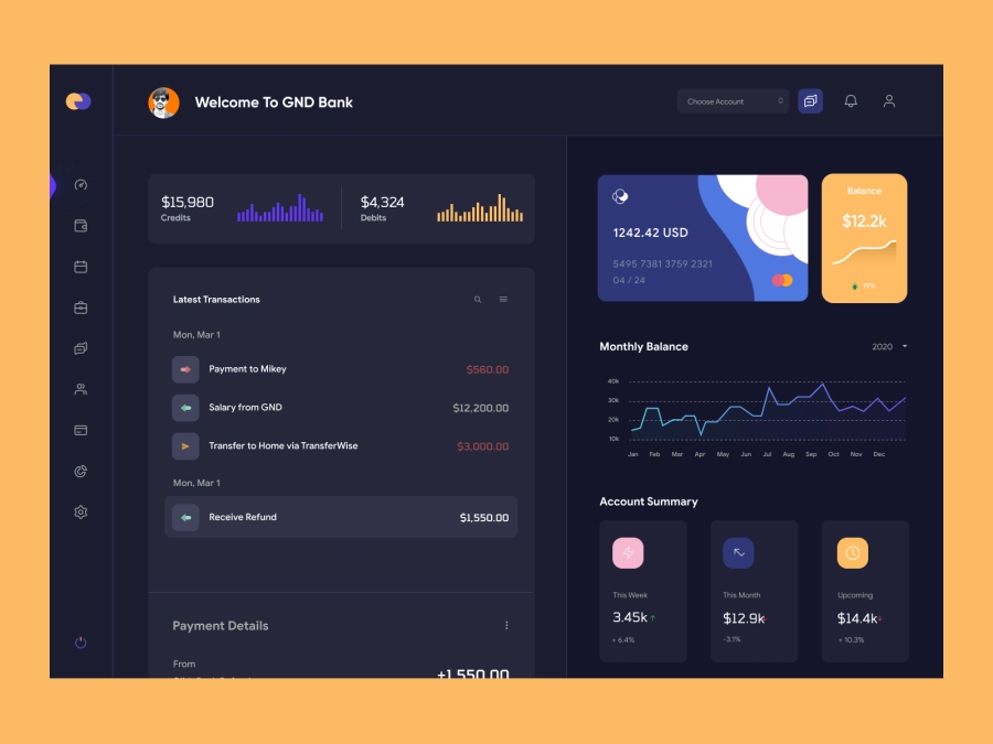 Download QuantumCash - Banking Dashboard UI - Dark Version for Figma and Adobe XD