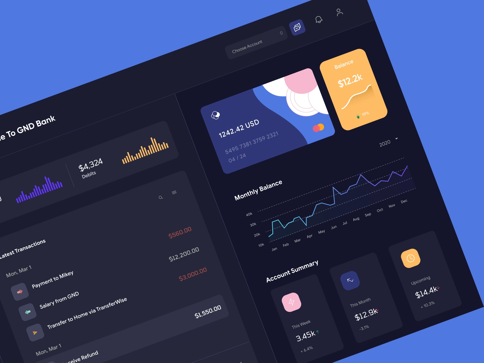 QuantumCash - Banking Dashboard UI - Dark Version for Figma and Adobe XD - screen 1