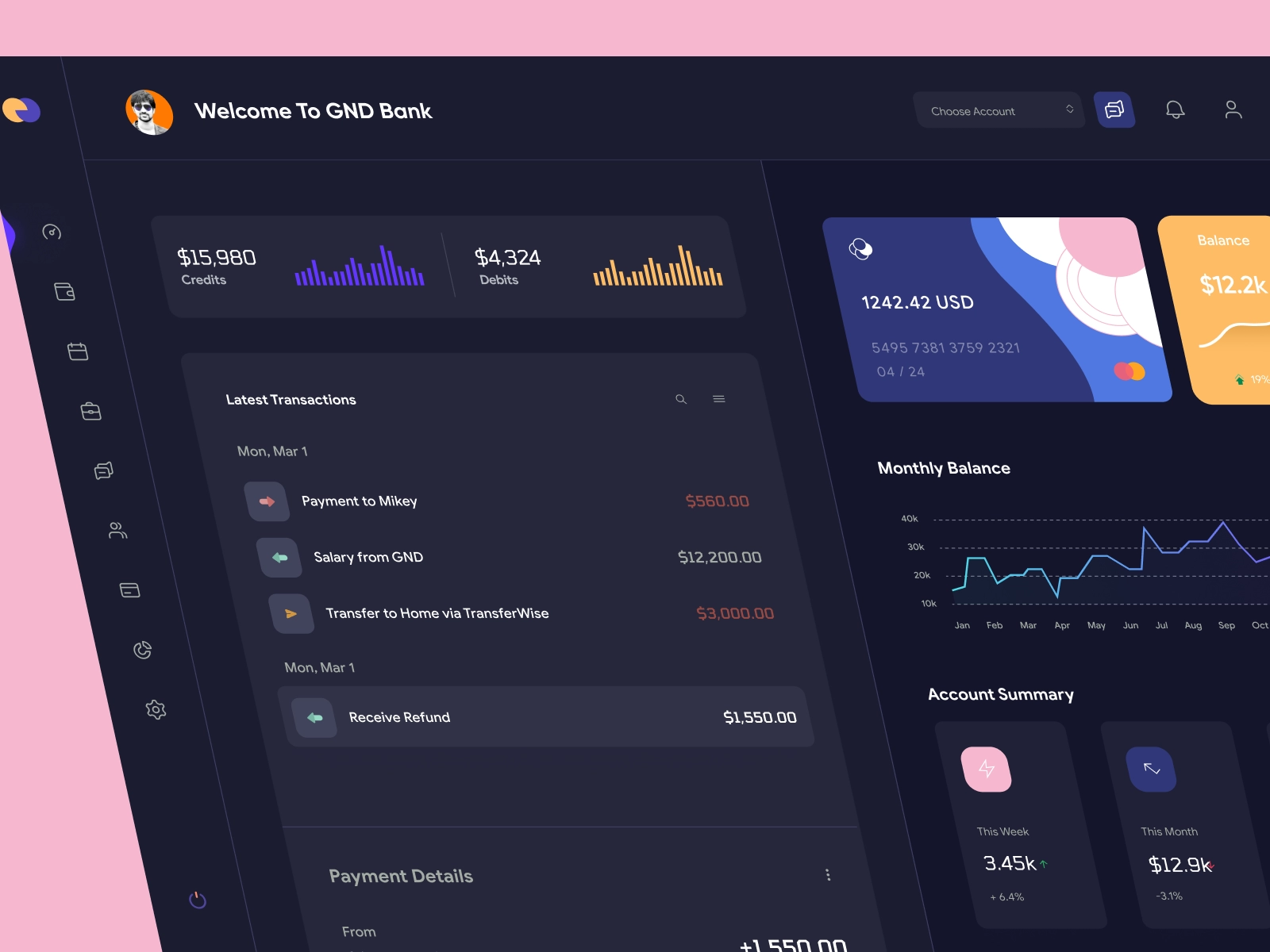 QuantumCash - Banking Dashboard UI - Dark Version for Figma and Adobe XD - screen 2