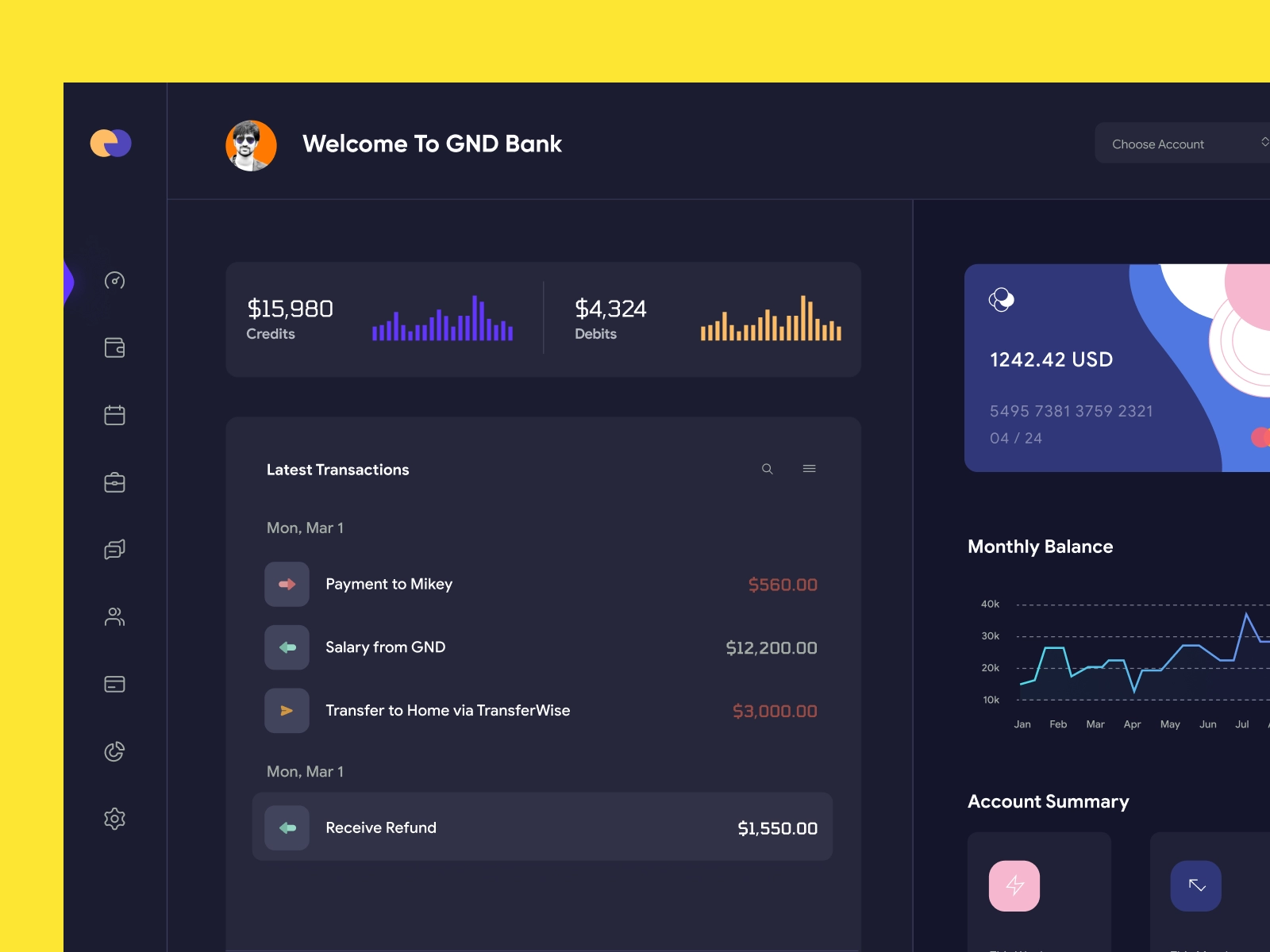 QuantumCash - Banking Dashboard UI - Dark Version for Figma and Adobe XD - screen 3