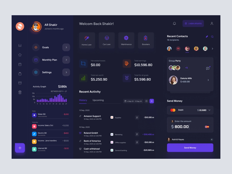 Download VaultVista - Finance Dashboard Clean UI - Dark Version for Figma and Adobe XD