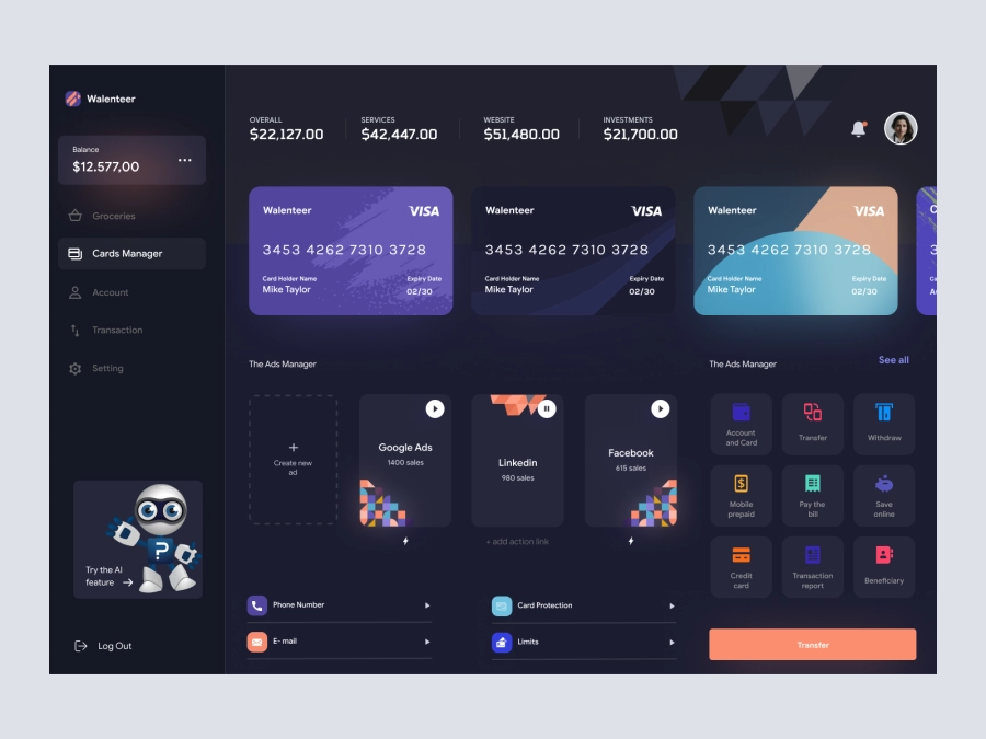 Download Wallenteer - Personal Wallet and Banking Dashboard User Interface Concept 1 for Figma and Adobe XD