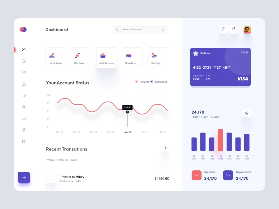 Download Yalla - FInance App Dashboard UI Template for Figma and Adobe XD