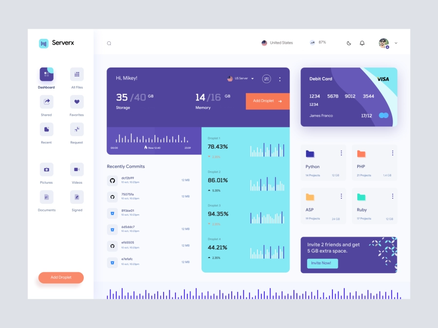 Download Serverx - Cloud Server Management Dashboard for Figma and Adobe XD