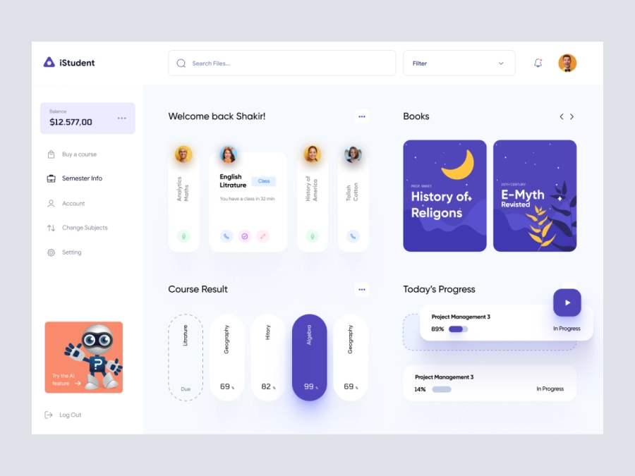 Download iStudent - Student Dashboard UI Concept for Figma and Adobe XD