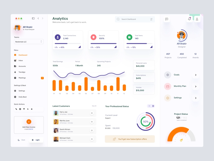 Download Jaida - Personal Dashboard UI Concept for a Freelance Designer for Figma and Adobe XD