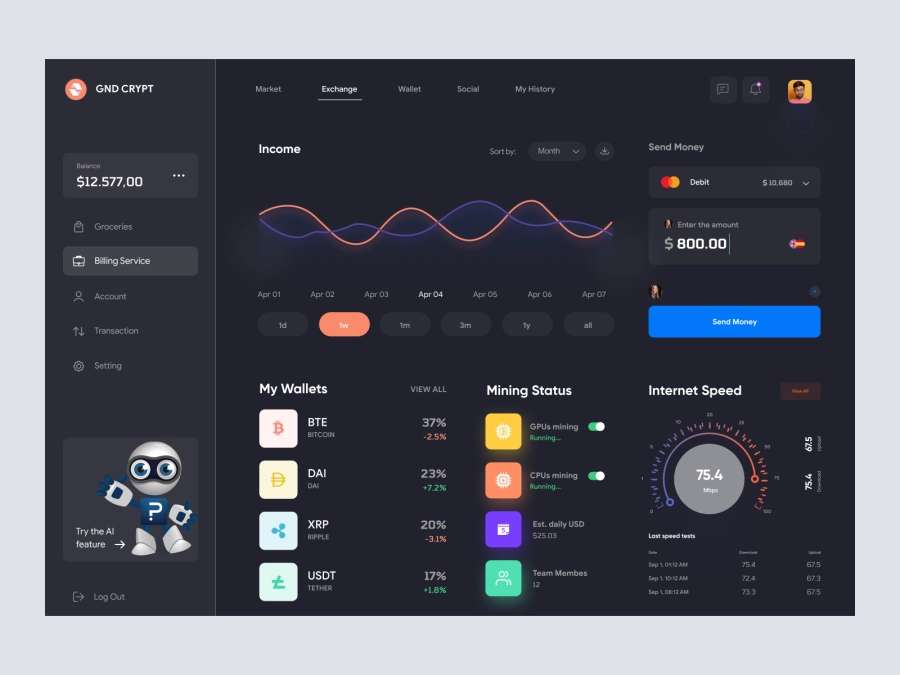 Download Command CRYPT - Cryptocurrency Dashboard UI Dark Version