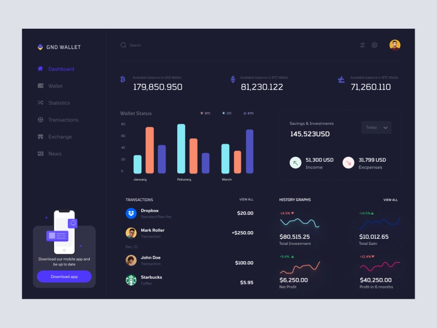 Download Dhoya - Cryptocurrency Dashboard UI Concept