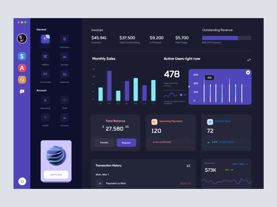 Download Walleta - Digital Wallat Web App Dashboard for Figma and Adobe XD