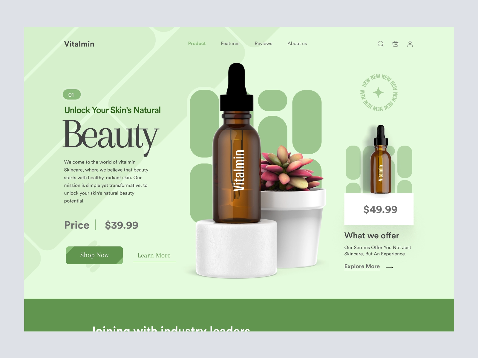 Vitamen - Cosmetics Serum Product Website for Figma and Adobe XD - screen 1