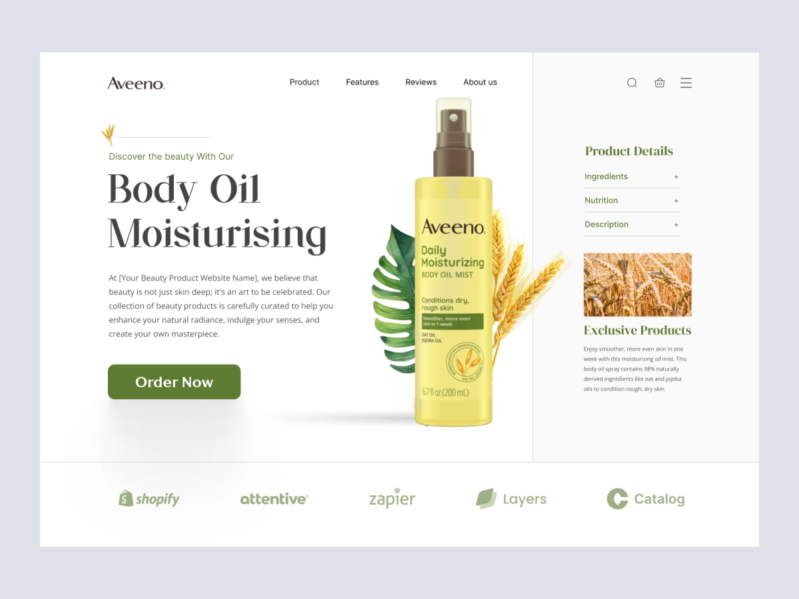 Aveeno - Cosmetics and Beauty Store for Figma and Adobe XD - screen 1