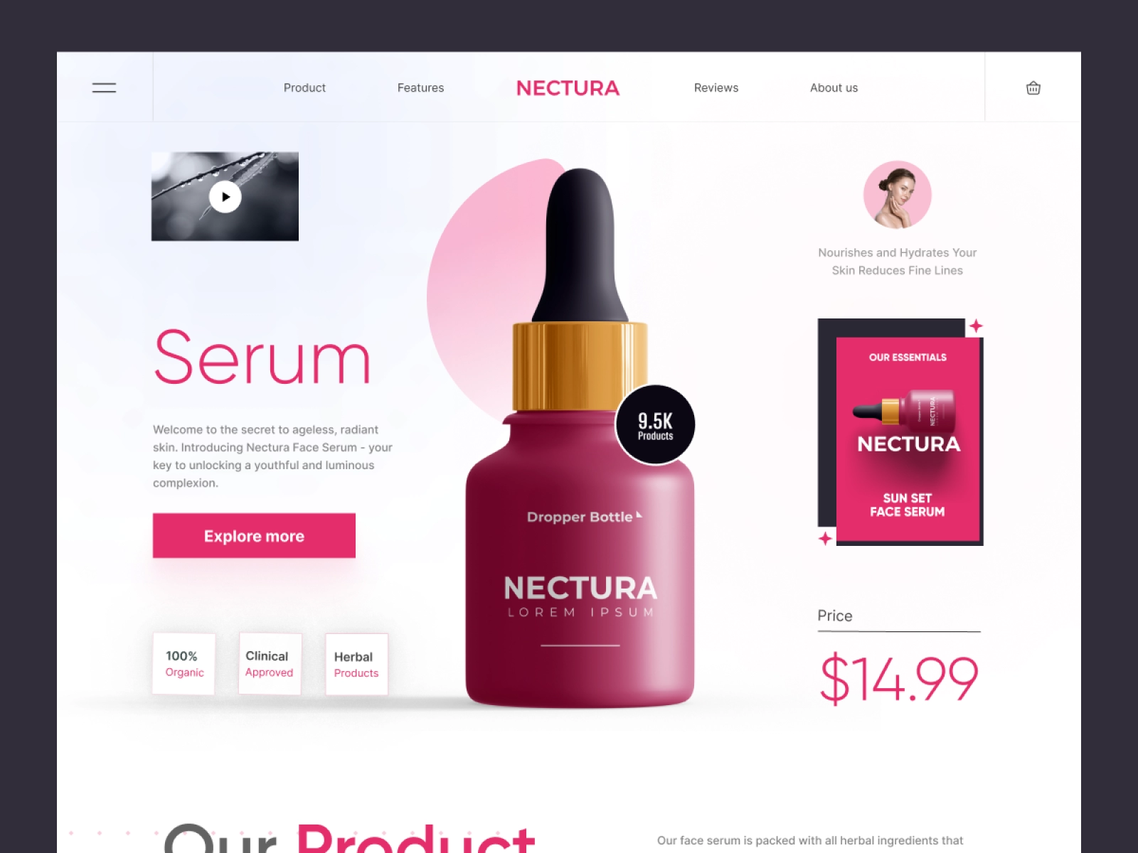 Nectura - Cosmetics Serum Product Website for Figma and Adobe XD - screen 1