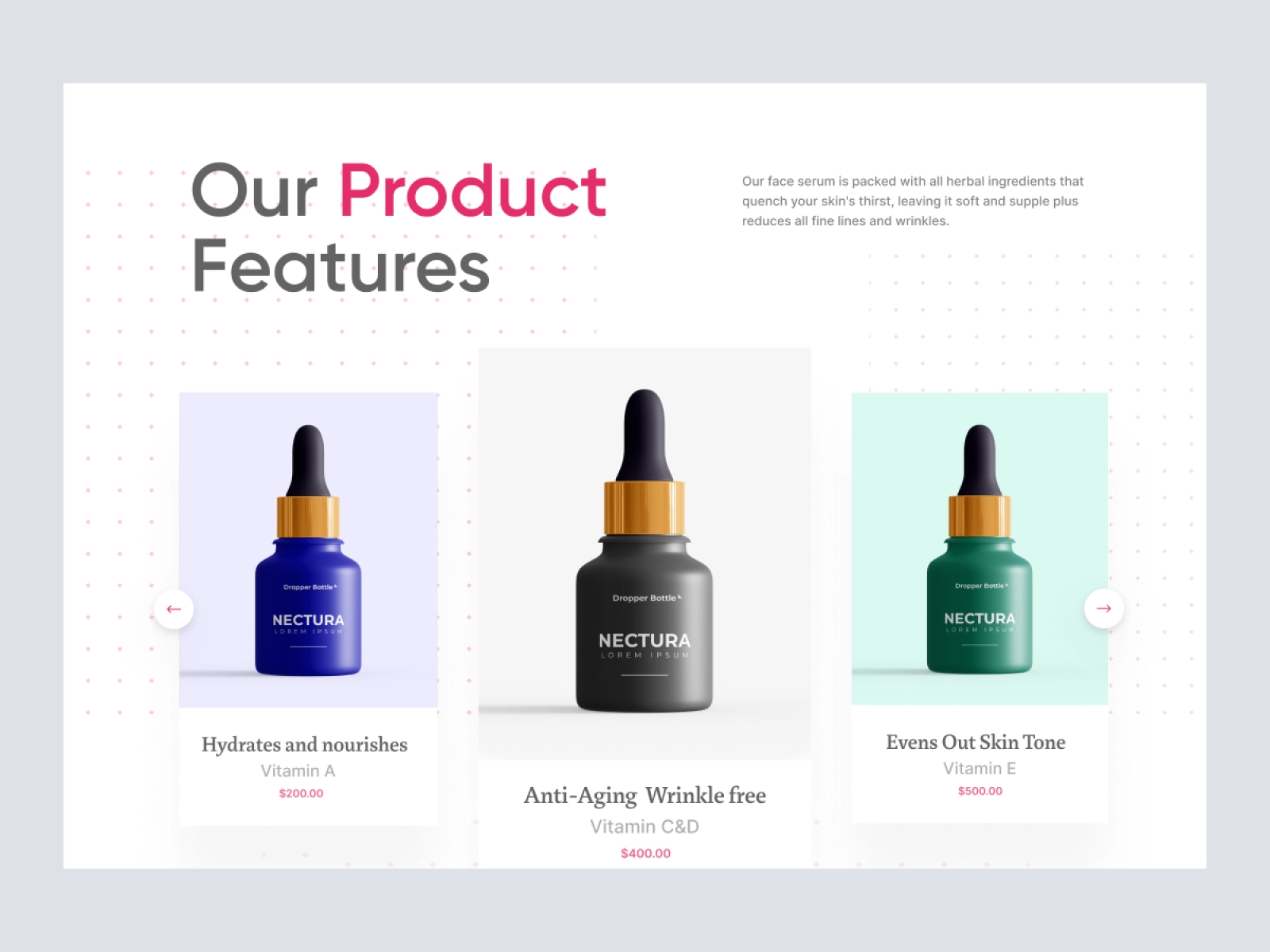 Nectura - Cosmetics Serum Product Website for Figma and Adobe XD - screen 3